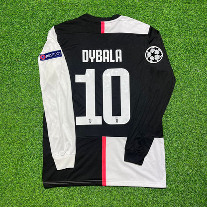 Paulo Dybala 10- Juventus Long Sleeve 2019 2020 Retro White Black Football Jersey