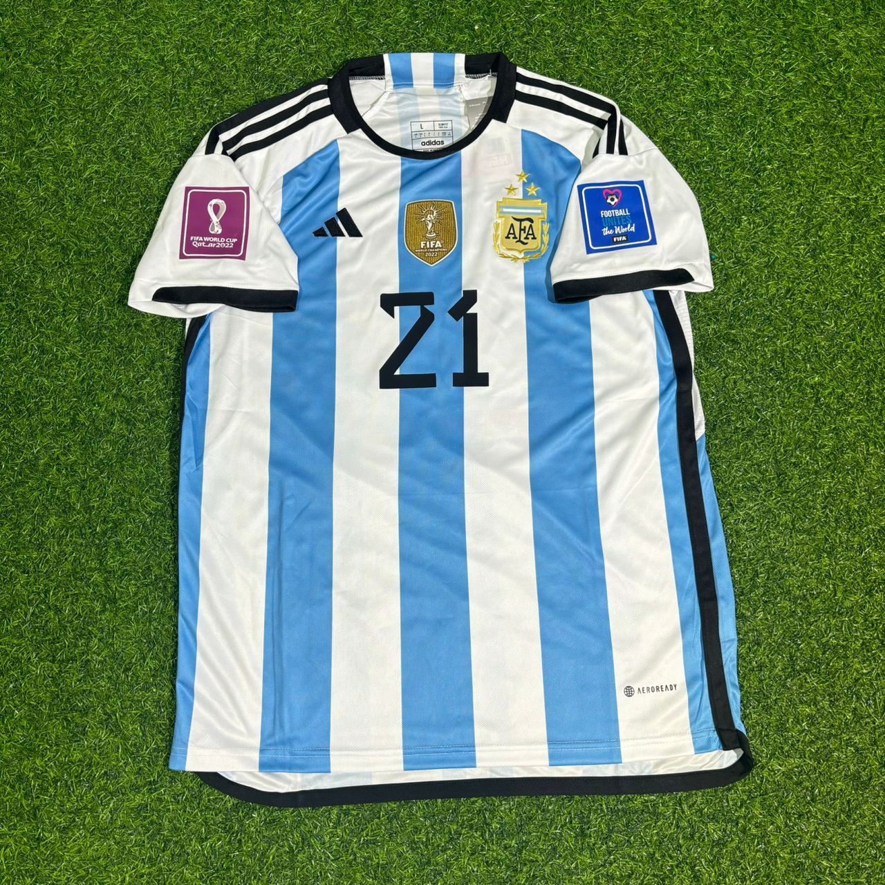 Argentina World Cup 2022 Paulo Dybala #21 Qatar Champion Home Football Jersey