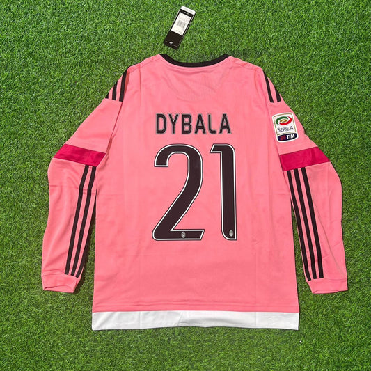 Paulo Dybala Juventus Retro Long Sleeve 2015-2016 Pink Football Jersey