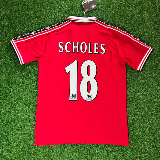 Manchester Paul Scholes United 1999 Red Retro Jersey Maillot Trikot Maglia Soccer Kit