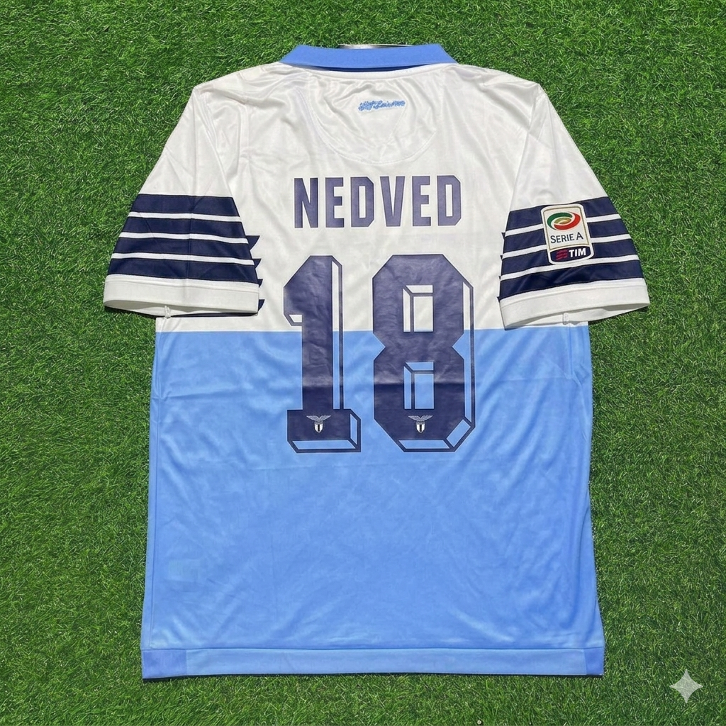 Pavel Nedvěd #18 Lazio White Blue Retro Home Football Jersey Kit