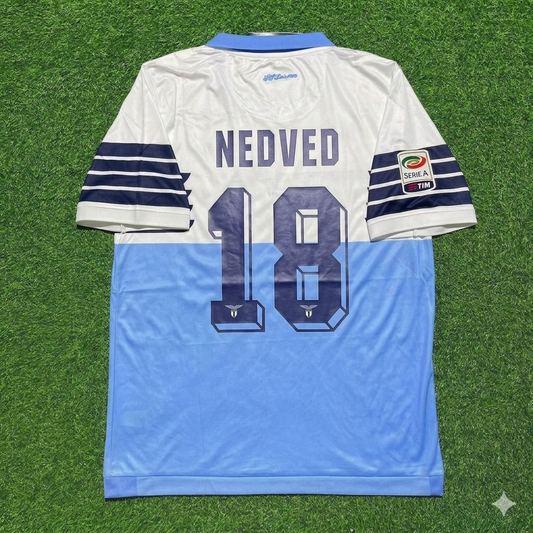 Pavel Nedvěd #18 Lazio White Blue Retro Home Football Jersey Kit