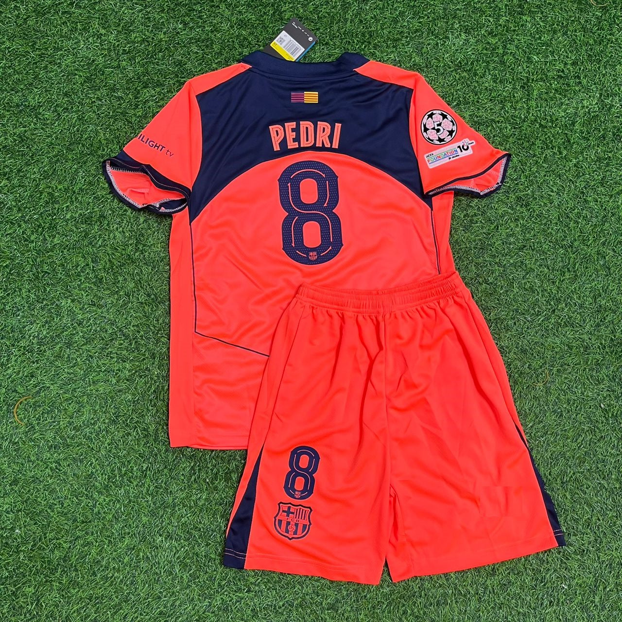 Pedri Barcelona 2026 Orange Kids Football Jersey Kit