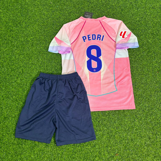 Pedri Barcelona 2026 Pink Kids Football Jersey Kit