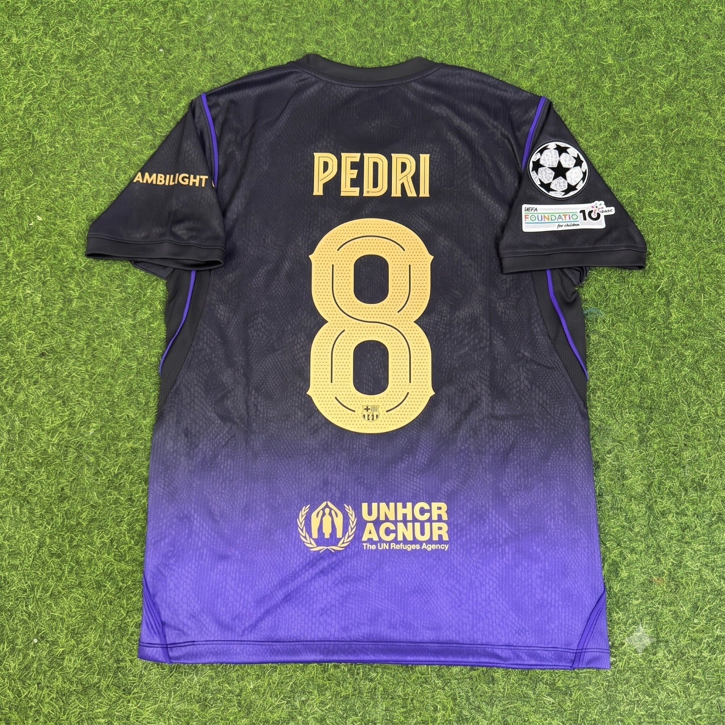 Pedri #8 Barcelona 2027 Champions League Patch Away Football Jersey