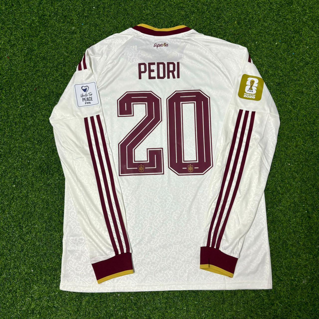 Spain World Cup 2026 Pedri #20 Away Long Sleeve Football Jersey