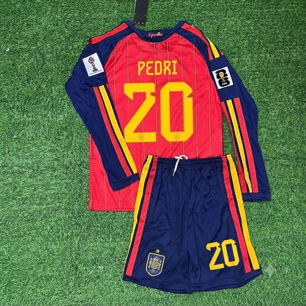 Spain World Cup 2026 Pedri Kids Home Long Sleeve Football Jersey