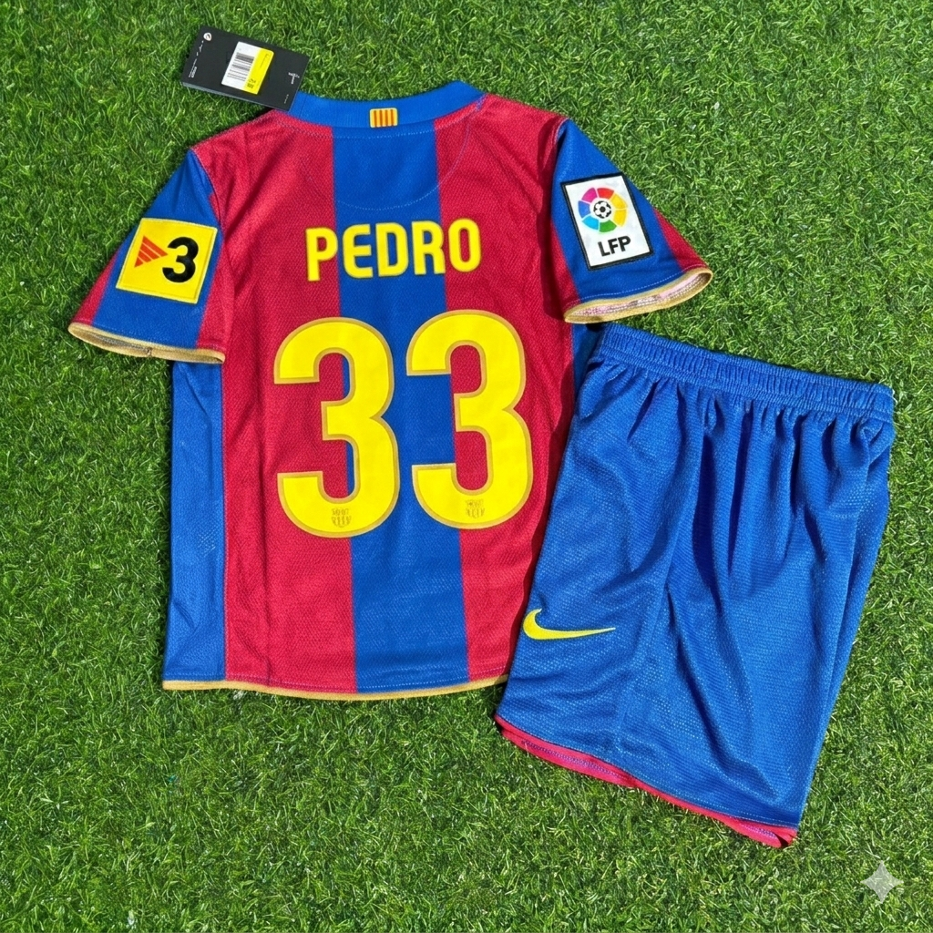 Pedro 33- Barcelona 2007/2008 Retro Kids Football Jersey Kit