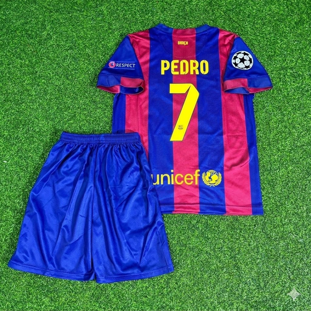 Pedro #7 Barcelona 2015 Champions League Final Kids Retro Football Jersey