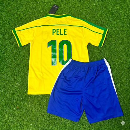 Pele #10 Brazil Retro Kids Soccer Football Jersey Kit Kinder Special Edition