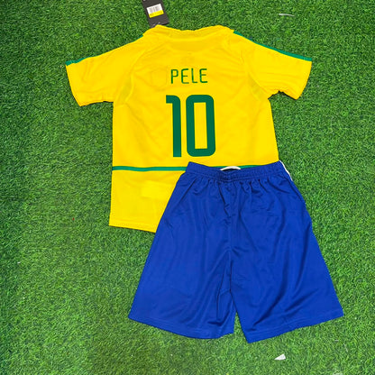 Pele #10 Brazil Retro Kids Soccer Football Jersey Kit Kinder