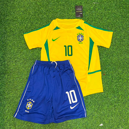 Pele #10 Brazil Retro Kids Soccer Football Jersey Kit Kinder
