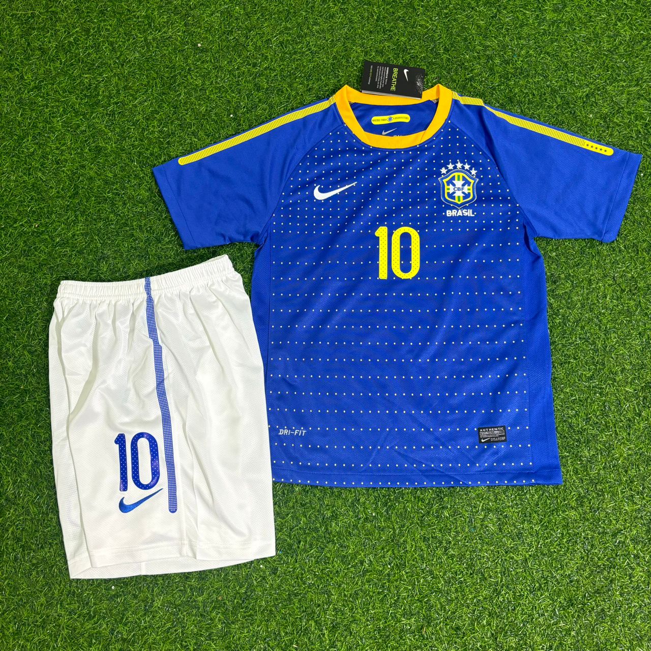 Pelé Brazil World Cup Retro Blue Kids Football Jersey Kit