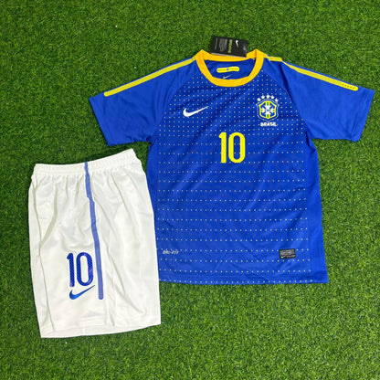 Pelé Brazil World Cup Retro Blue Kids Football Jersey Kit