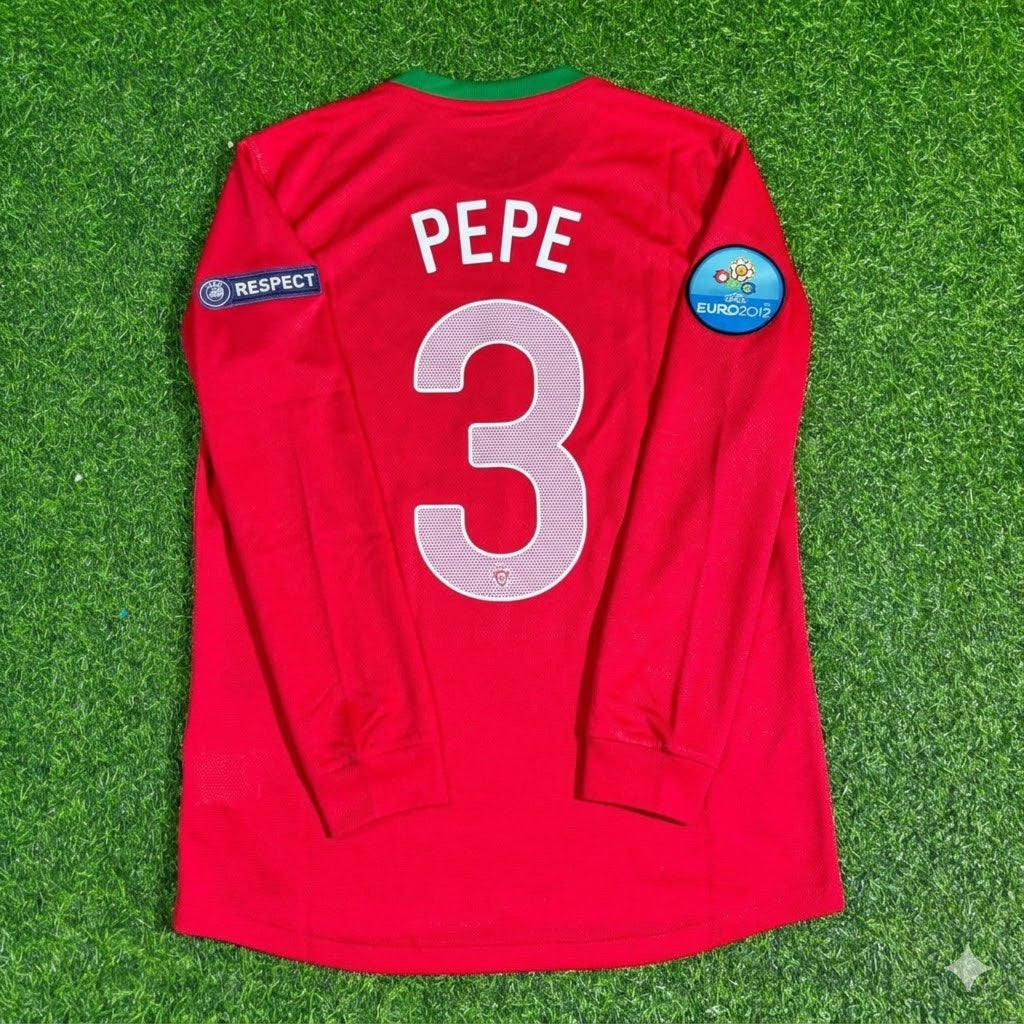 Portugal EURO 2012 Pepe #3 Long Sleeve Retro Football Jersey