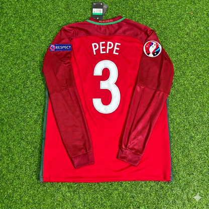 Portugal EURO 2016 Pepe 3- Final Long Sleeve Retro Football Jersey
