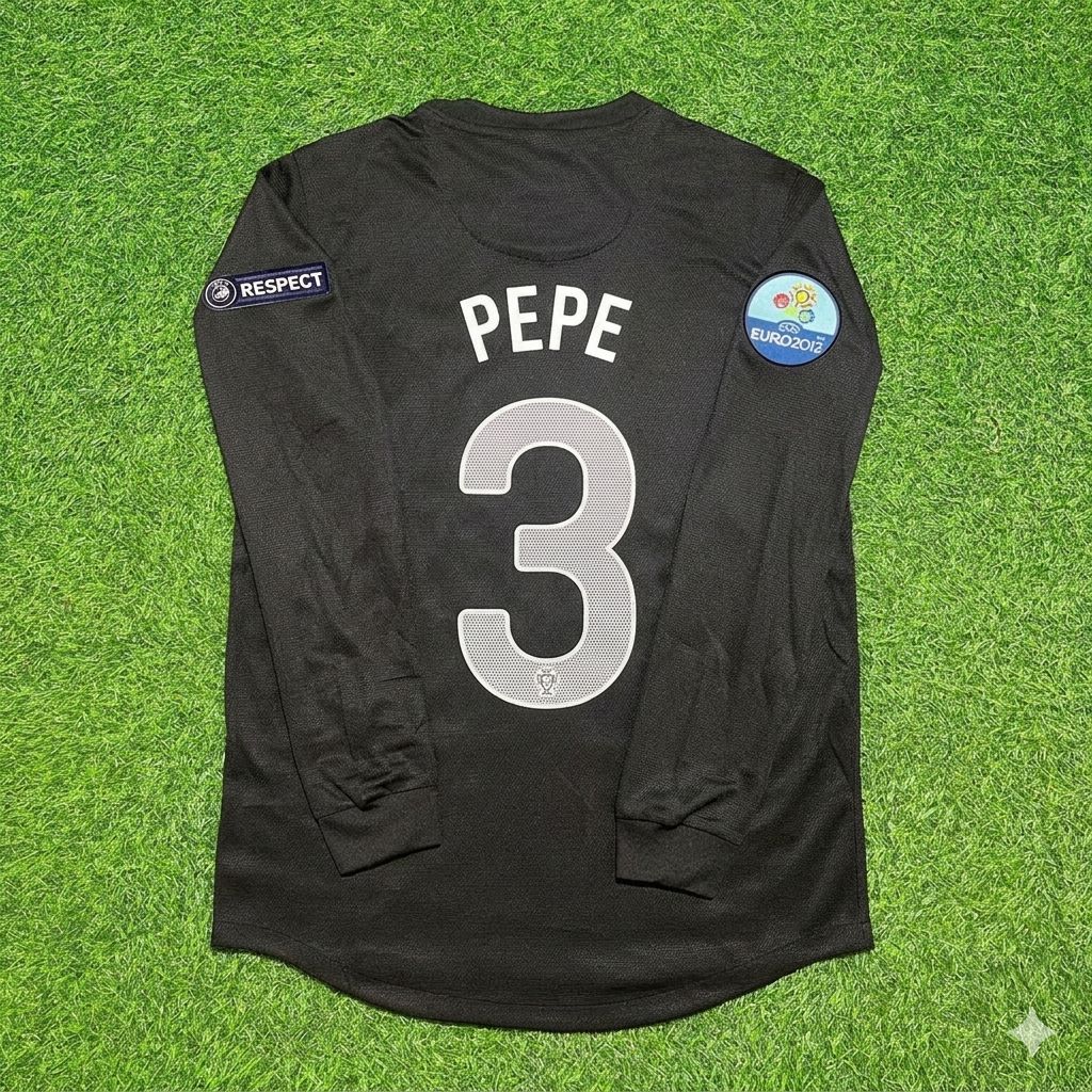 Portugal EURO 2012 Pepe #3 Away Black Long Sleeve Retro Football Jersey