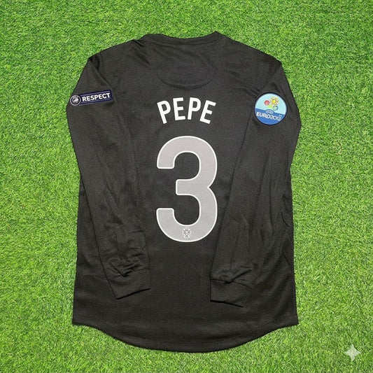 Portugal EURO 2012 Pepe #3 Away Black Long Sleeve Retro Football Jersey