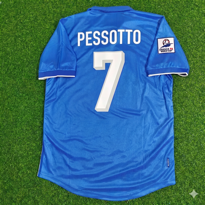 Italy World Cup 1998 Gianluca Pessotto Home Blue Retro Football Jersey