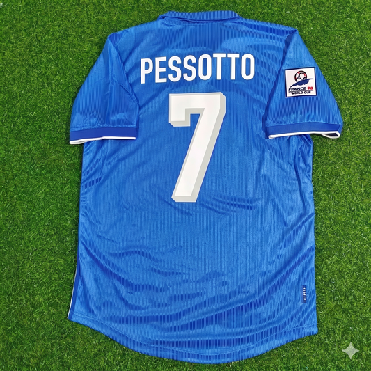 Italy World Cup 1998 Gianluca Pessotto Home Blue Retro Football Jersey