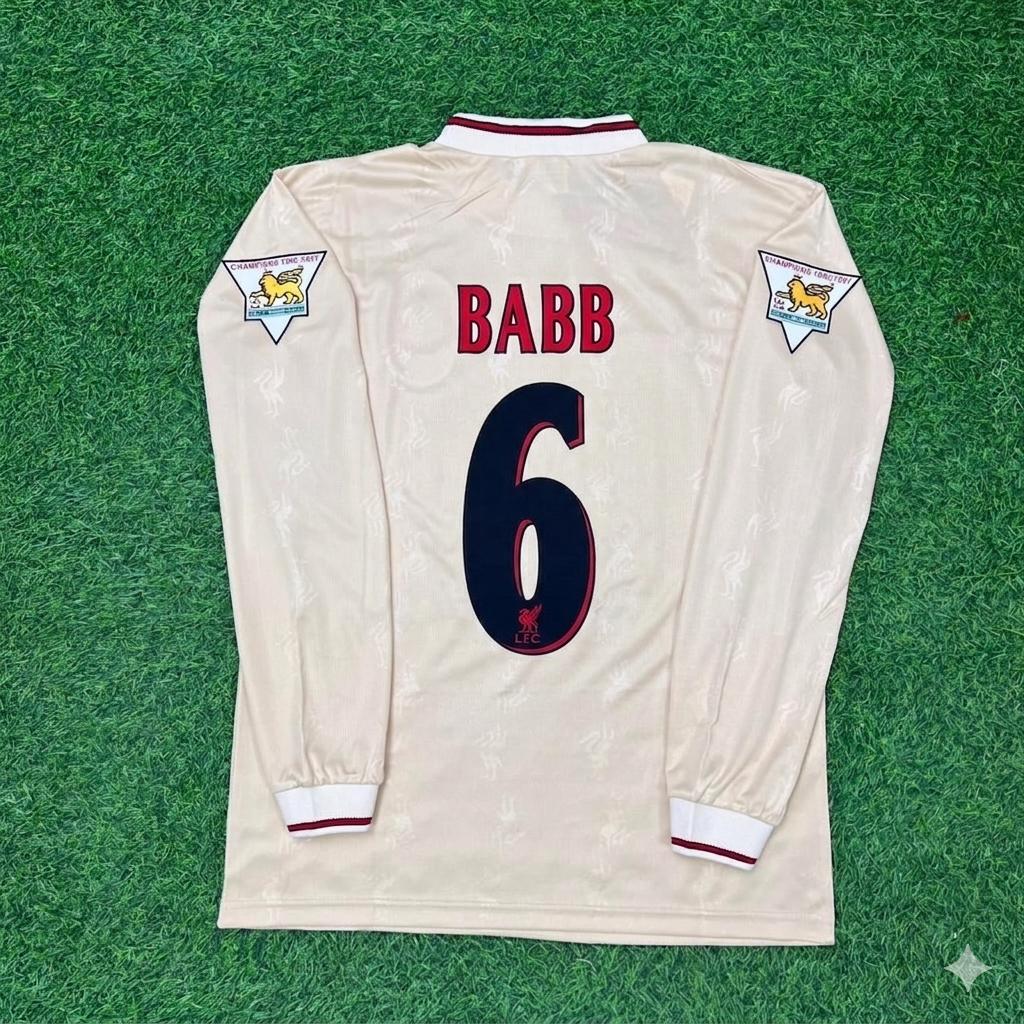Phil Babb Liverpool 1996 1997 Retro Away White Long Sleeve Football Jersey