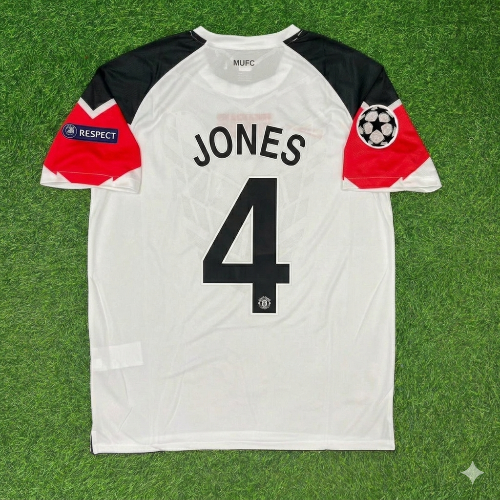 Phil Jones #4 Manchester United 2011 Champions League Final White Football Jersey Kit