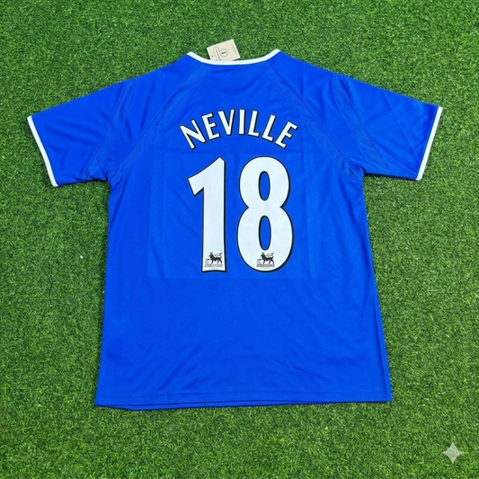 Gary Neville #18 Everton Fc Blue Retro Football Jersey Kit