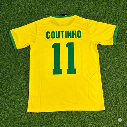 Philippe Coutinho Brazil Retro Home Football Jersey