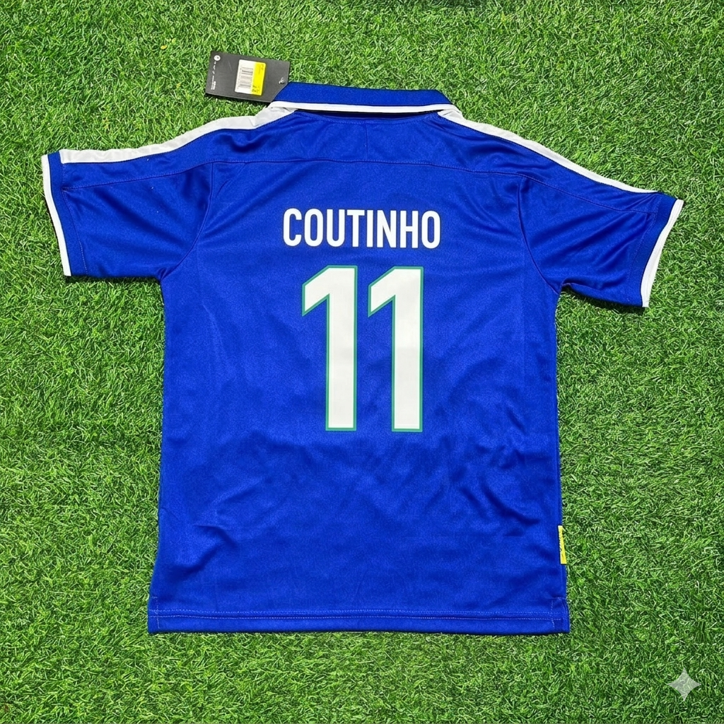 Philippe Coutinho Brazil Blue Retro Football Jersey Kit