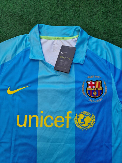Lionel Messi Barcelona 2007 2008 Light Blue Yellow Number 19 Retro Football Jersey