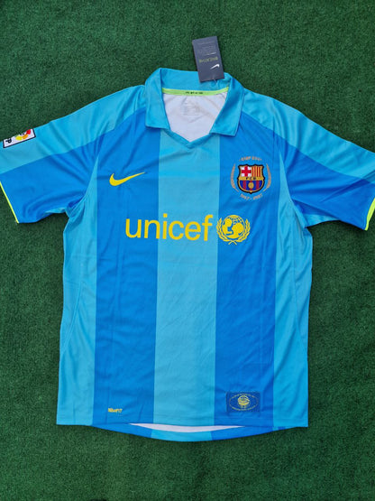 Lionel Messi Barcelona 2007 2008 Light Blue Yellow Number 19 Retro Football Jersey