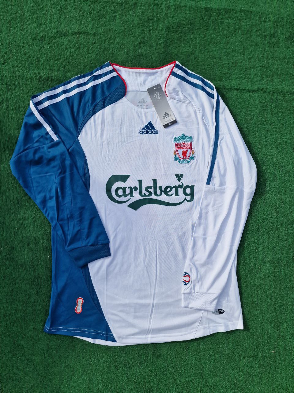 Steven Gerrard Liverpool 2007 White Blue Long Sleeve Retro Jersey