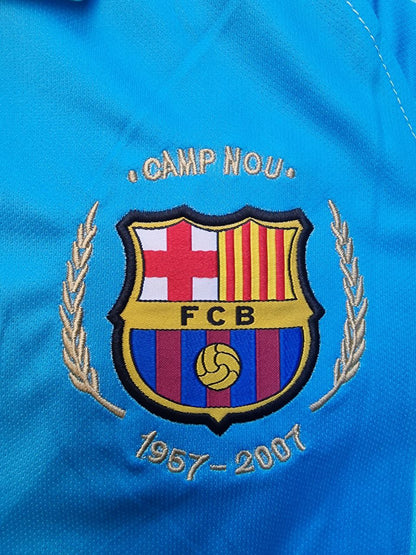 Lionel Messi Barcelona 2007 2008 Light Blue Yellow Number 19 Retro Football Jersey