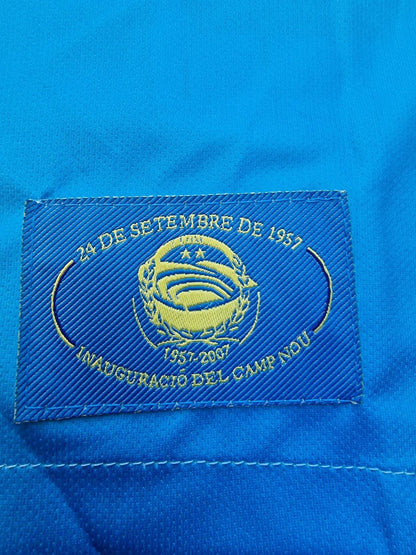 Lionel Messi Barcelona 2007 2008 Light Blue Yellow Number 19 Retro Football Jersey