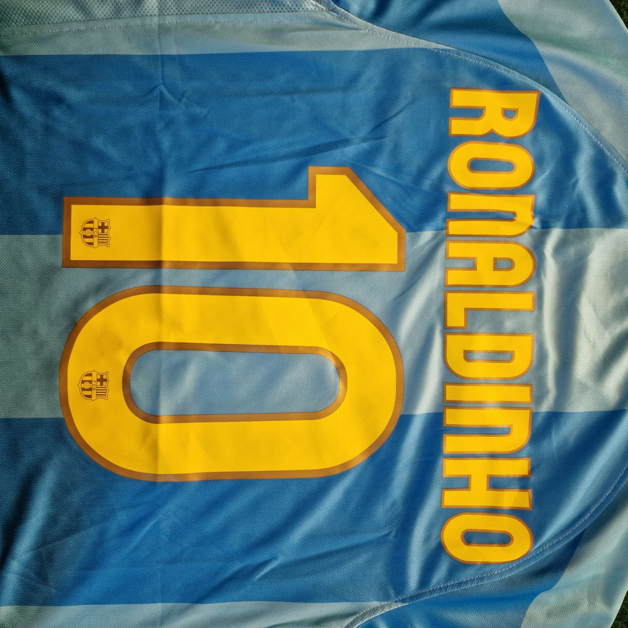 Ronaldinho Gaucho Barcelona 2008 Away Blue Retro Jersey Kit Trikot Maillot