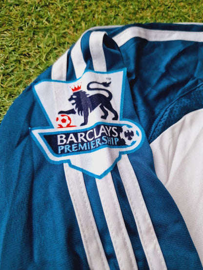 Fernando Torres Liverpool 2007 White Blue Long Sleeve Retro Football Jersey Kit Premier League Patch