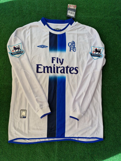 Joe Cole 10 Chelsea Away 2004 Retro White Long Sleeve Football Jersey Kit