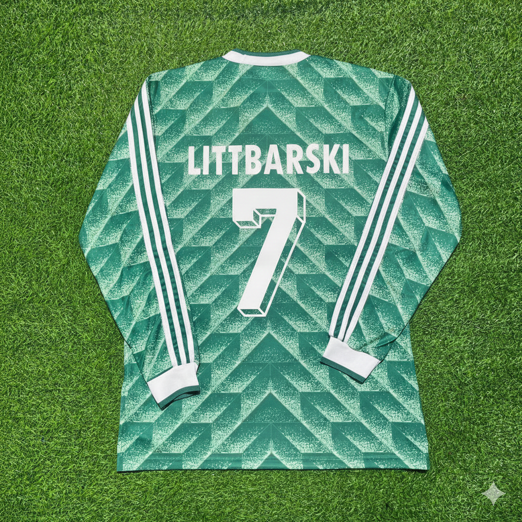 Germany World Cup 1990 Pierre Littbarski Green Long Sleeve Football Jersey