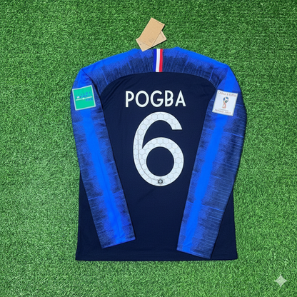 France World Cup 2018 Paul Pogba Final Long Sleeve Retro Football Jersey Kit