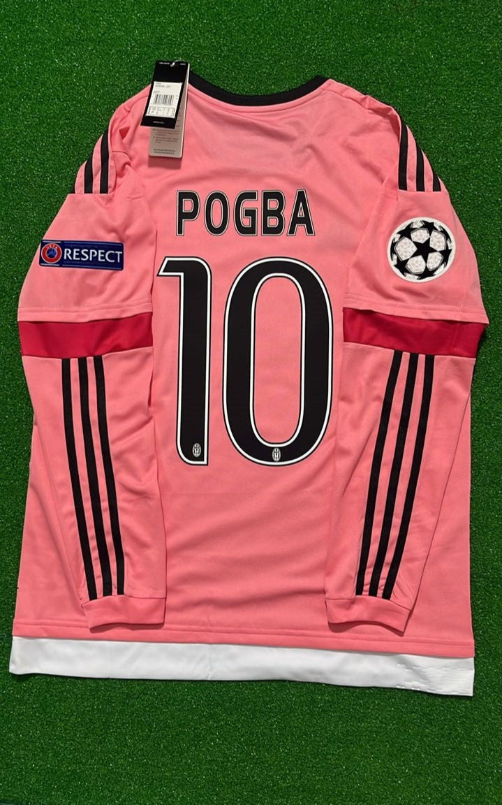 Paul Pogba Juventus Pink Retro 2015-2016 Long Sleeve Pink Football Jersey