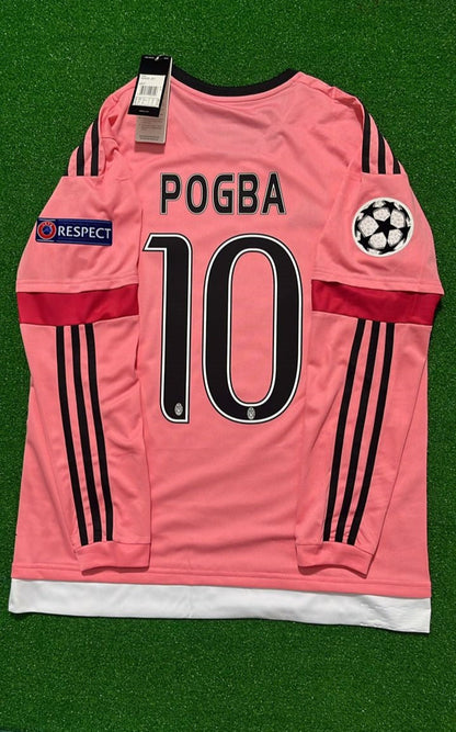 Paul Pogba Juventus Pink Retro 2015-2016 Long Sleeve Pink Football Jersey