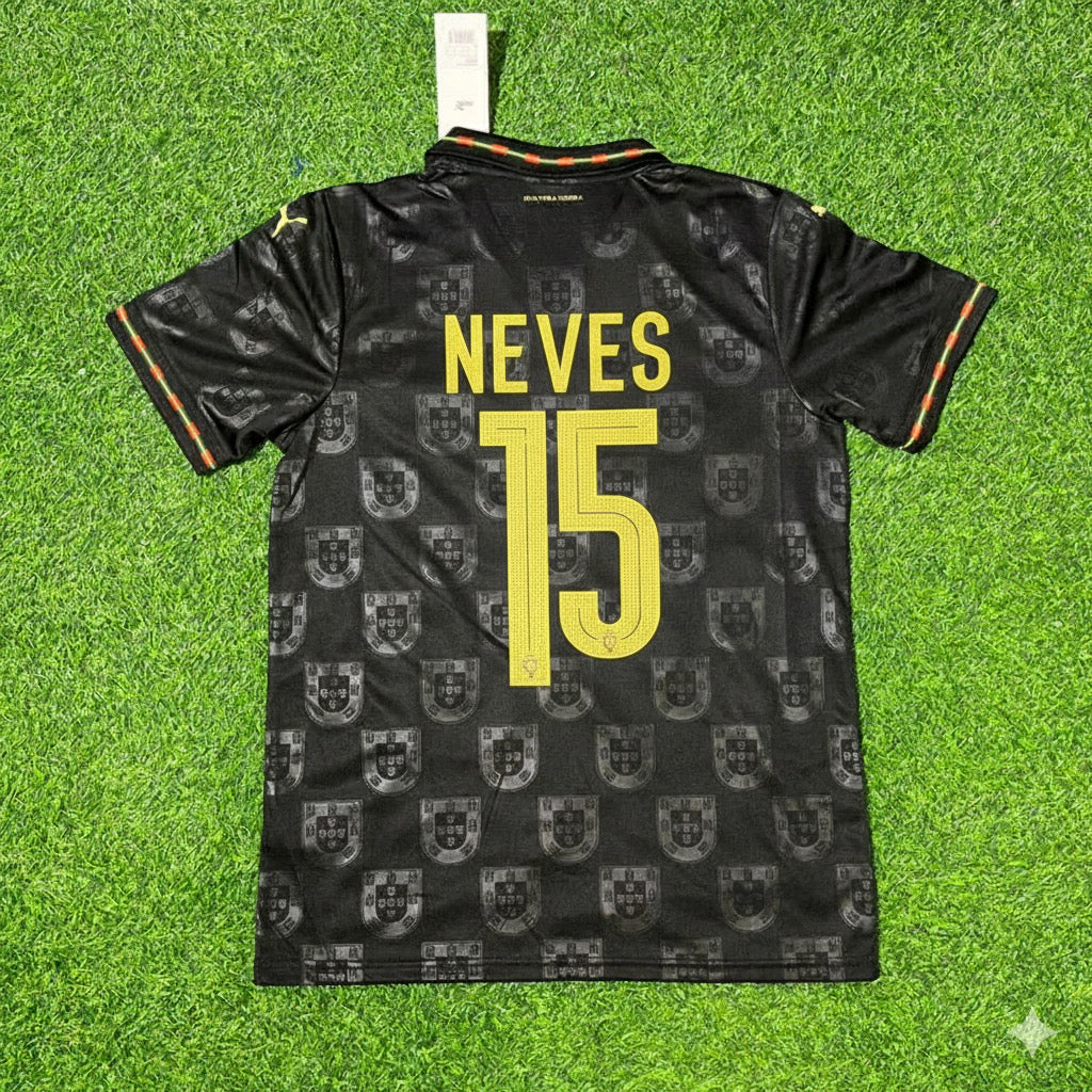 João Neves Portugal 2025/26 Black Football Jersey Kit