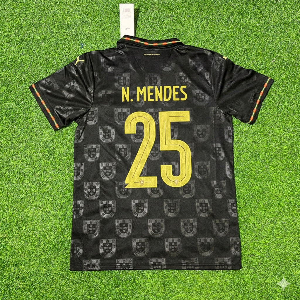 Nuno Mendes Portugal 2025/26 Black Football Jersey Kit