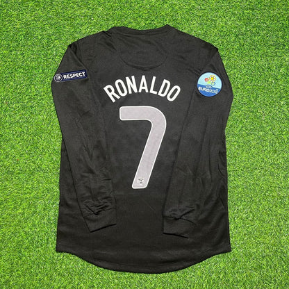 Portugal EURO 2012 Cristiano Ronaldo #7 Retro Away Black Long Sleeve Football Jersey front view