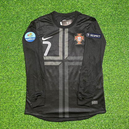Portugal EURO 2012 Cristiano Ronaldo #7 Retro Away Black Long Sleeve Football Jersey back view