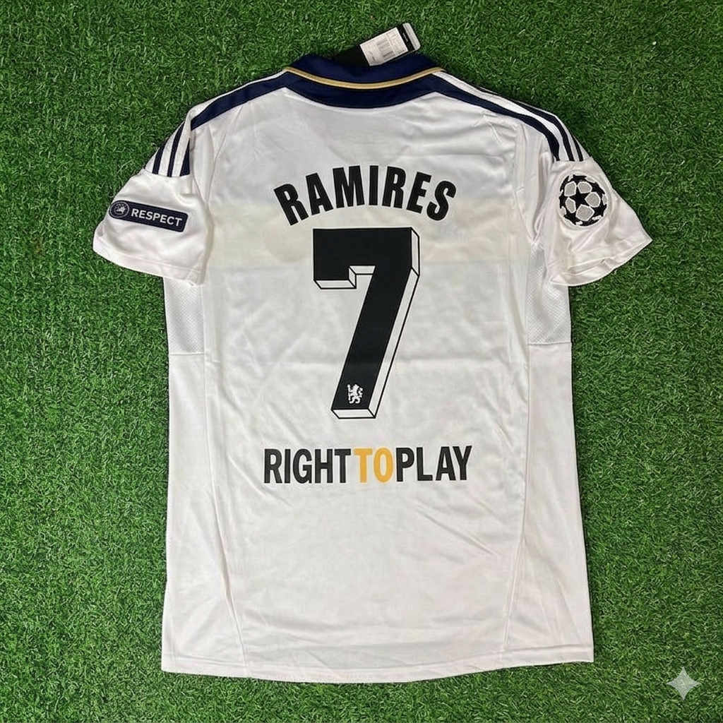 Ramires #7 Chelsea 2011 2012 Champions League White Yellow Retro Football Jersey