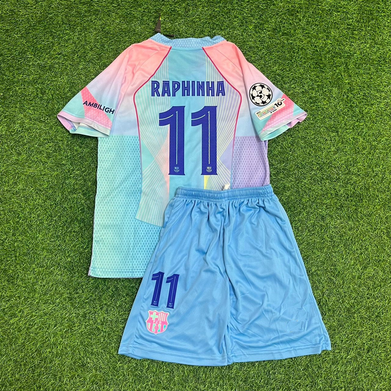 Raphinha Barcelona 2026 Home Miami Sunset Kids Football Jersey Kit