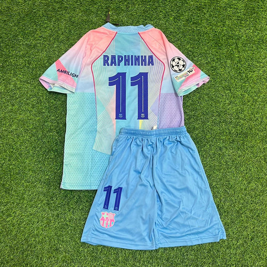 Raphinha Barcelona 2026 Home Miami Sunset Kids Football Jersey Kit