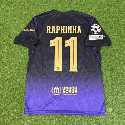 Raphinha #11 Barcelona 2027 Champions League Patch Away Football Jersey