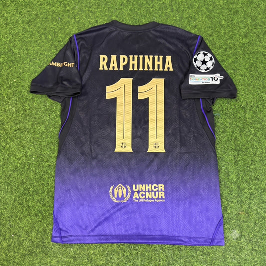 Raphinha #11 Barcelona 2027 Champions League Patch Away Football Jersey